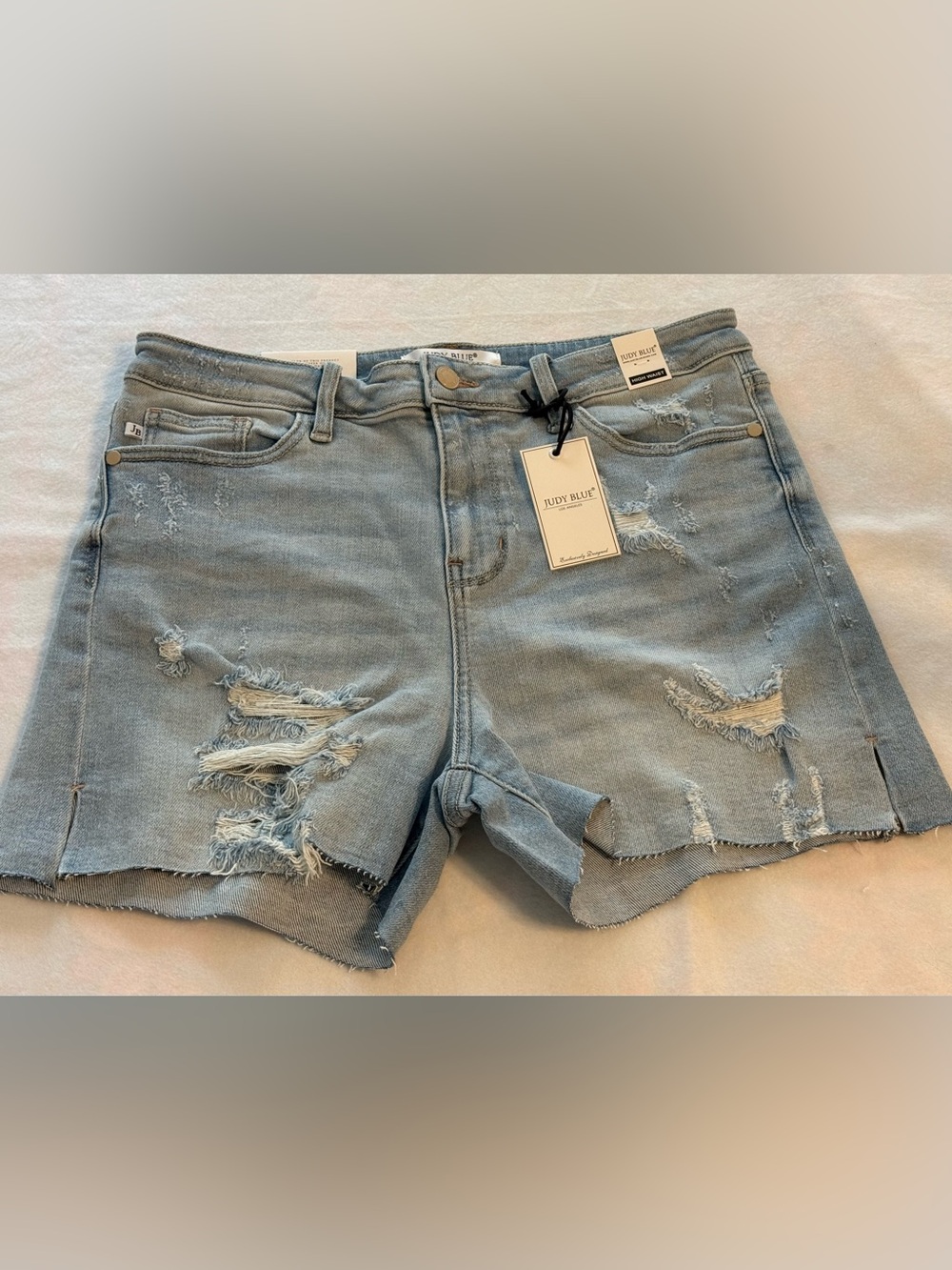 Judy Blue Light Wash High Waist Distressed Denim Shorts. XL